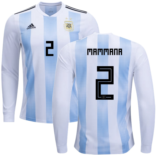 Argentina #2 Mammana Home Long Sleeves Kid Soccer Country Jersey - Click Image to Close